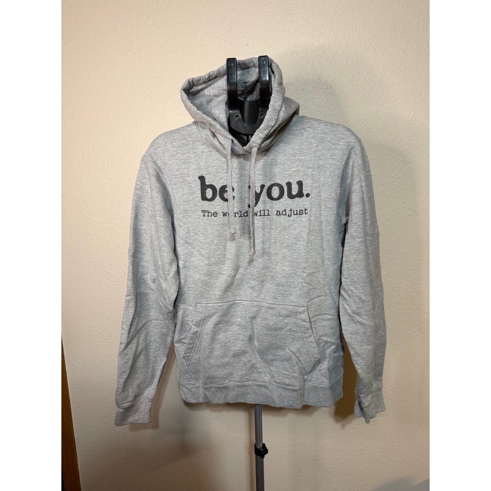 Port & Company Be You The World Will Adjust Graphic Hoodie Gray Mens Medium